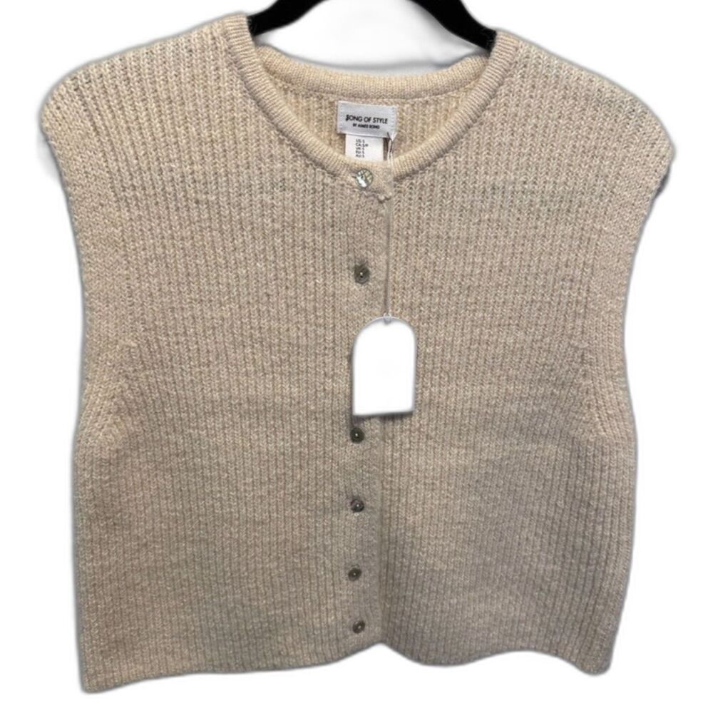 Song of Style by Aimee Song Cream Knit Button Front Sweater Vest S Quiet Luxury